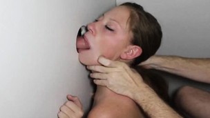 Resigned blonde slut with big marangos blows and bonks at the gloryhole