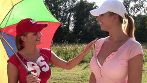 Two luscious girls practicing their lesbian tricks in a sunny weather