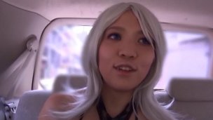 One of the uncommon Japanese blondes masturbates on the back seat