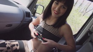 In his car ramming cock into a cute brunette honey