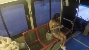 Bawdy and provocative beauties having passionate sex in public bus