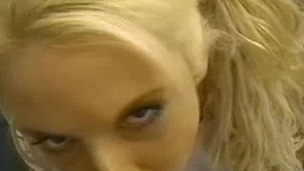 Cute blond woman is great at engulfing her partner's engorged dong