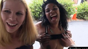 Girls convinced to flash their tits in ice goo parlor