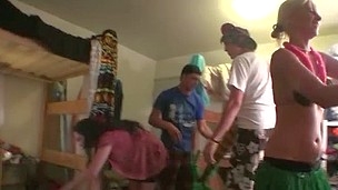 Real guy and girls from California have real pool party right in the dorm room. You may say that they are avid but take a look! What a fun it is to have indoor pool party with your friends!