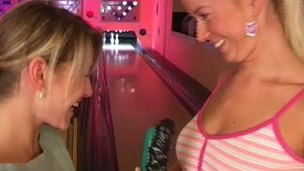 Babes at a bowling alley party have hot sex on the hardwood floor