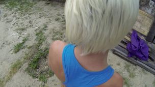 A golden-haired with a charming wet crack is getting her cum-hole fucked outdoors