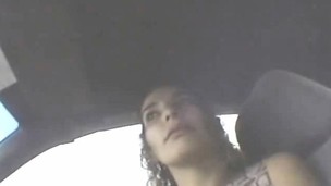 Lewd hooker with a cute smile gives a fabulous oral-stimulation in the car